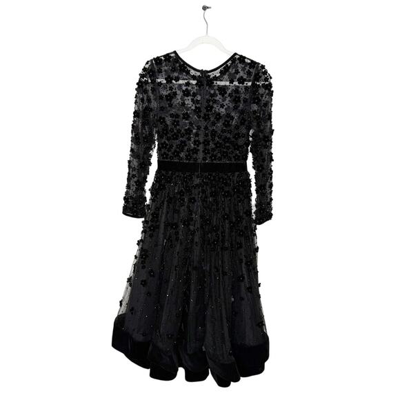 Mac Duggal Black Embellished Illusion High Neck Long Sleeve Fit Flare Midi Dress - Picture 8 of 16